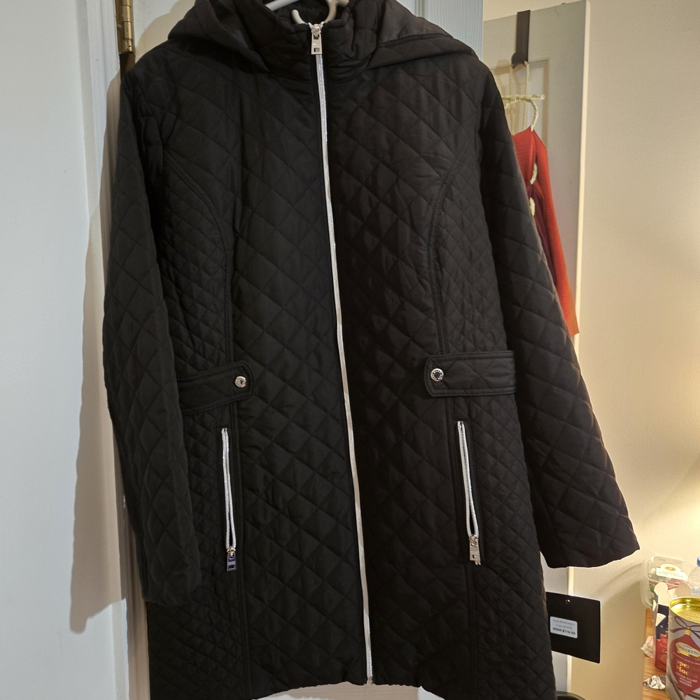 Black Quilted Hooded Coat